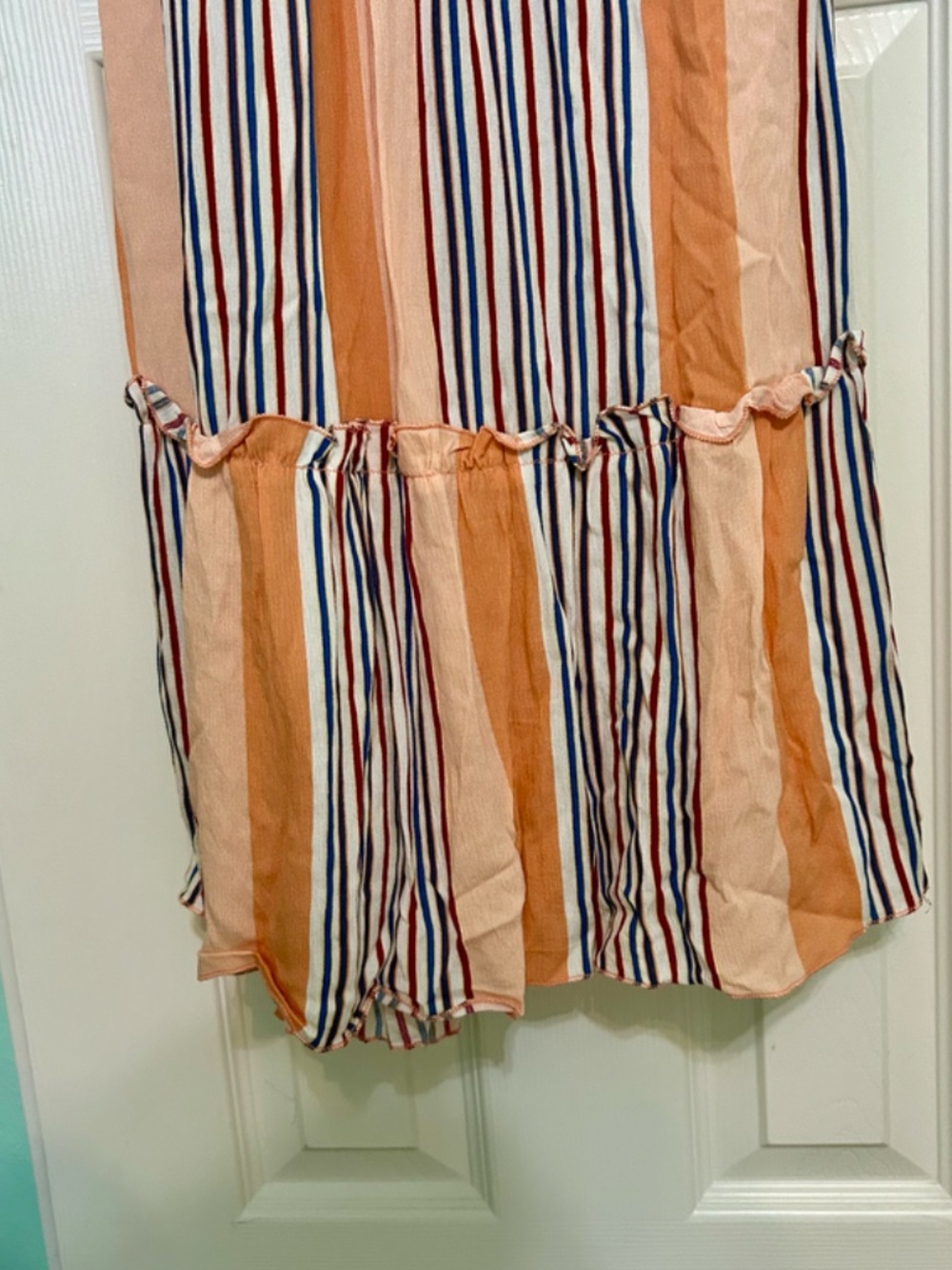 Altar'd State Orange Stripe Maxi Dress Gauzy Smocked Tie Shoulders Ruffle Small - Picture 5 of 12